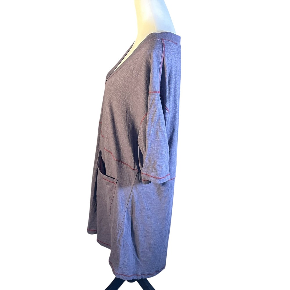 NATURAL LIFE Lavender V-Neck Mini Dress with Red Stitching - Picture 2 of 8